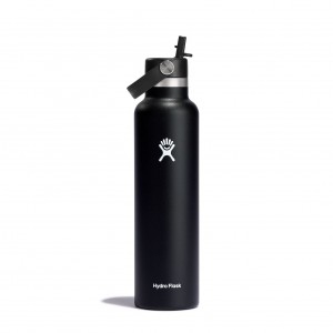 Hydro Flask 24 oz Standard Mouth with Flex Straw Cap Bottles Schwarz | 76LZIYDWO