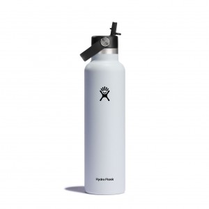 Hydro Flask 24 oz Standard Mouth with Flex Straw Cap Bottles Weiß | 13UTKVYWZ