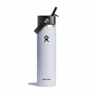 Hydro Flask 24 oz Wide Mouth with Flex Straw Cap Bottles Weiß | 68MNGRKBV