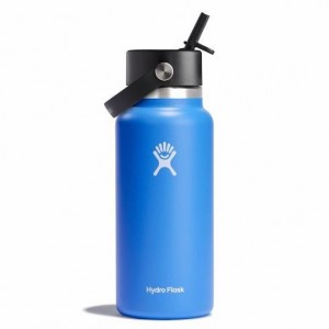 Hydro Flask 32 oz Wide Mouth with Flex Straw Cap Bottles Cascade | 37APBFERN