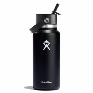 Hydro Flask 32 oz Wide Mouth with Flex Straw Cap Bottles Schwarz | 94YOHGRBV