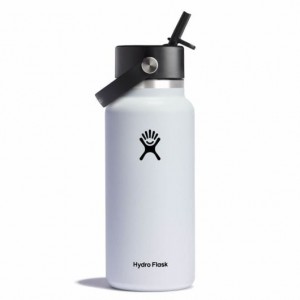 Hydro Flask 32 oz Wide Mouth with Flex Straw Cap Bottles Weiß | 74OYTNXQV