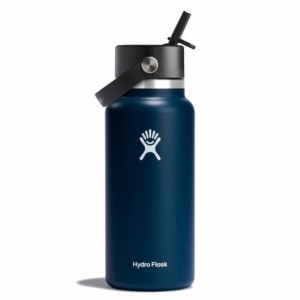 Hydro Flask 32 oz Wide Mouth with Flex Straw Cap Bottles Indigo | 15QMVUZLX