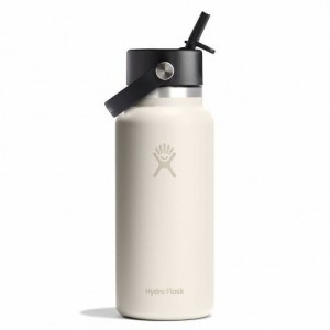 Hydro Flask 32 oz Wide Mouth with Flex Straw Cap Bottles Ivory | 51UPRWFCD