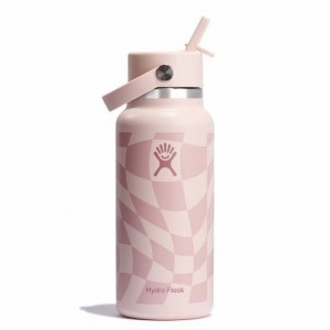 Hydro Flask 32 oz Wide Mouth with Flex Straw Cap Bottles Checkered Ecru | 70ZTMWEDR
