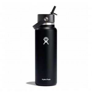 Hydro Flask 40 oz Wide Mouth with Flex Straw Cap Bottles Schwarz | 52SXYZDPB