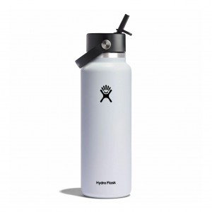 Hydro Flask 40 oz Wide Mouth with Flex Straw Cap Bottles Weiß | 12WVFOXRL