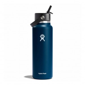 Hydro Flask 40 oz Wide Mouth with Flex Straw Cap Bottles Indigo | 42CYMRBST