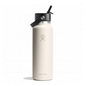 Hydro Flask 40 oz Wide Mouth with Flex Straw Cap Bottles Ivory | 37HWPINXA